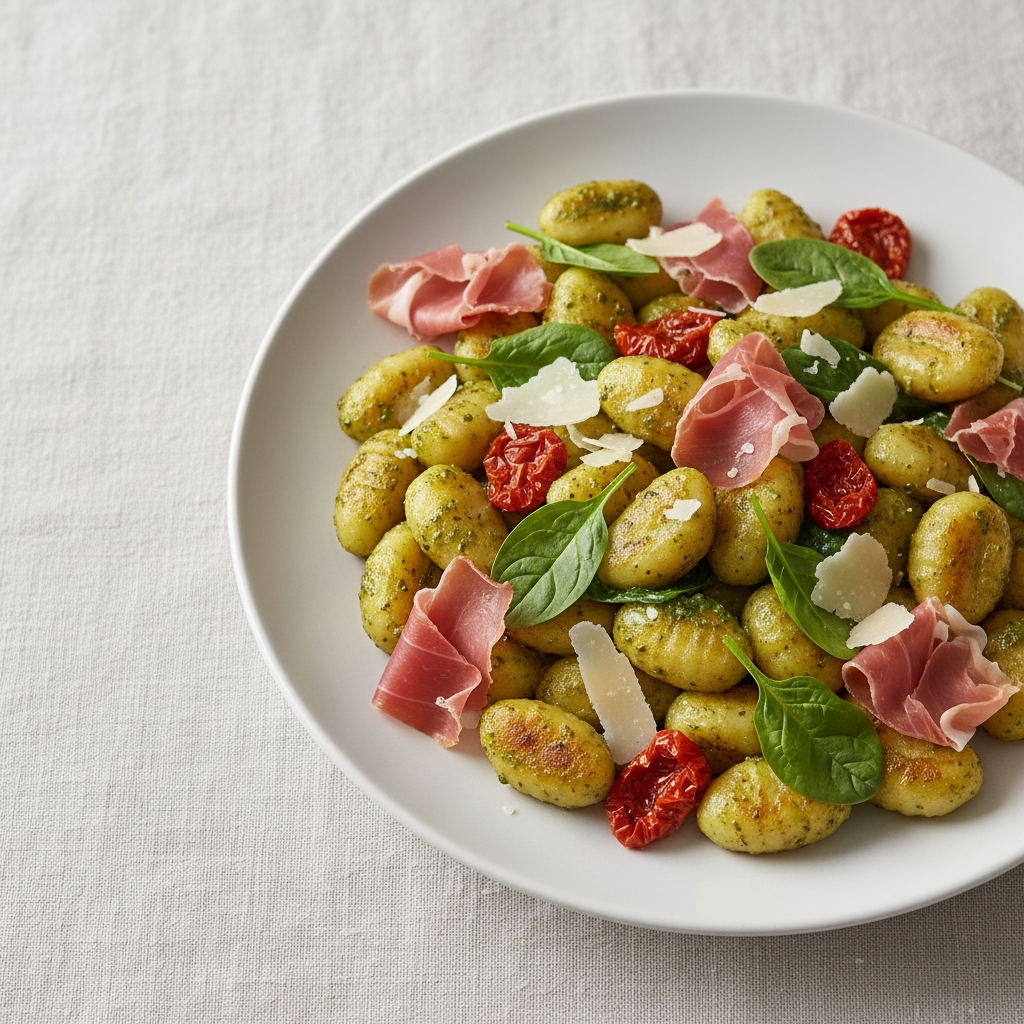 Gnocchis au jambon cru & pesto vert