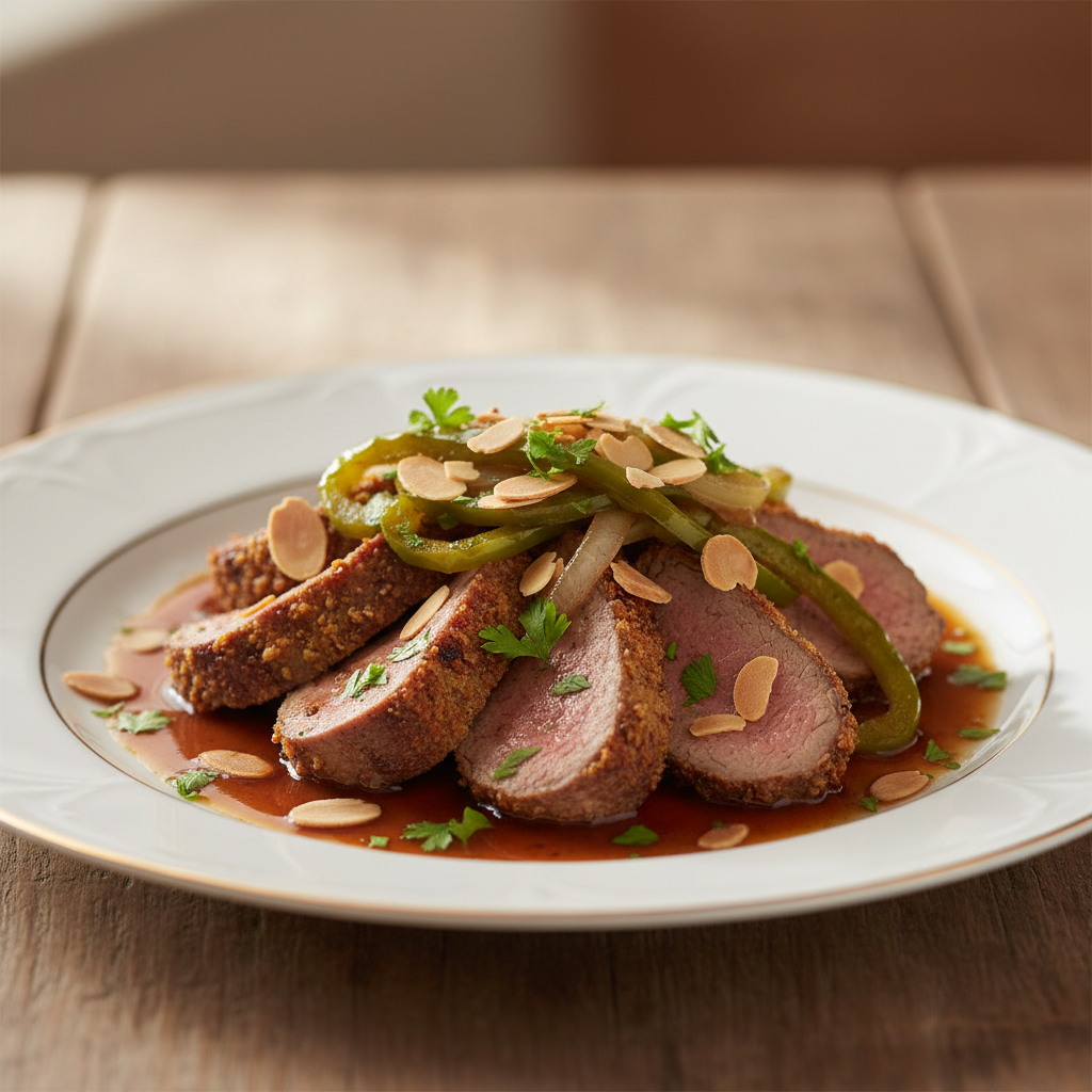 Foie d'agneau aux poivrons verts et xérès