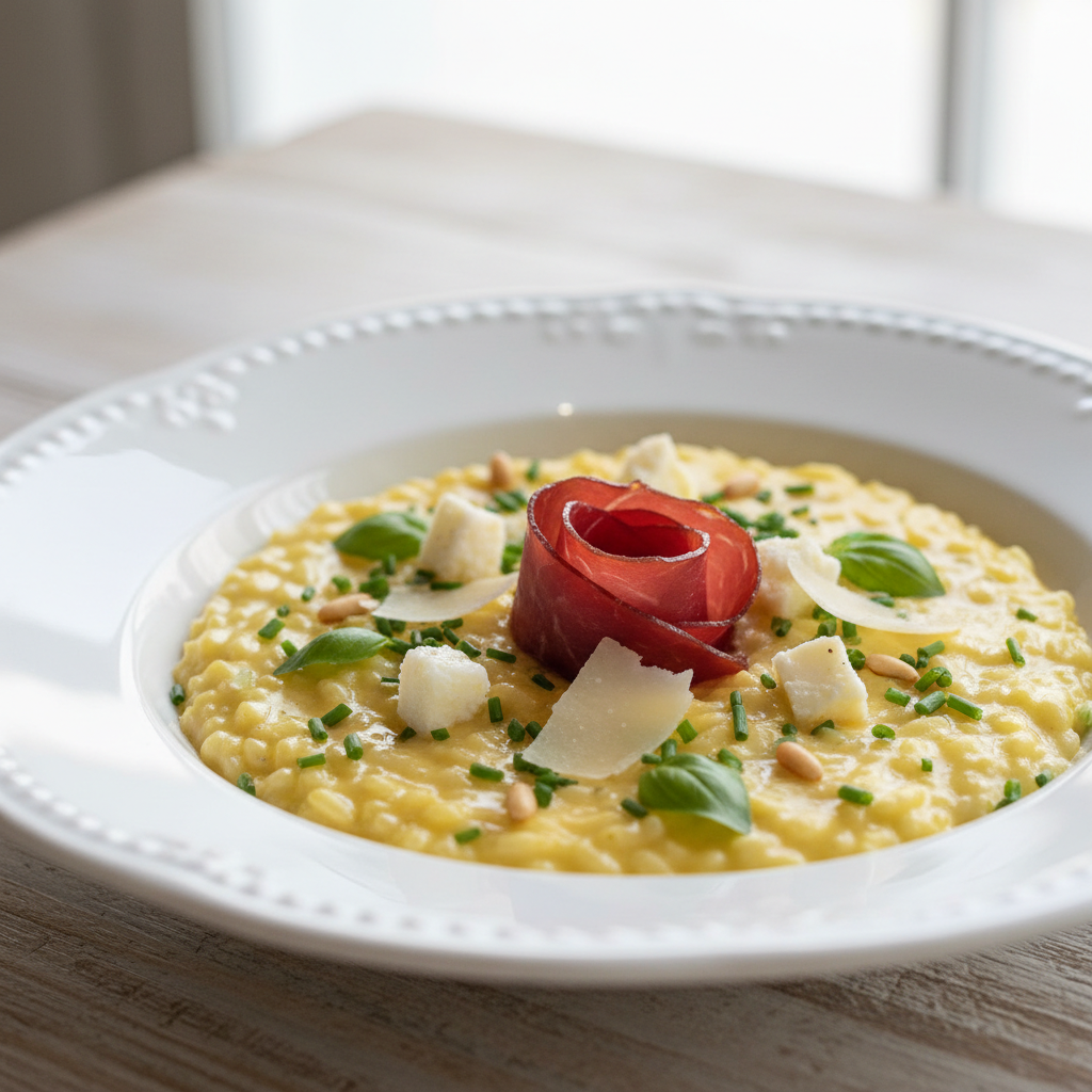 Risotto alla valtellina con bitto e bresaola