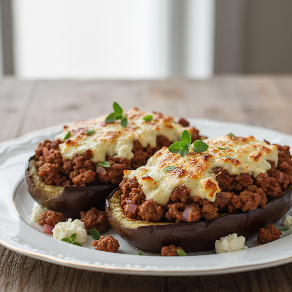 Aubergines farcies au boeuf & feta
