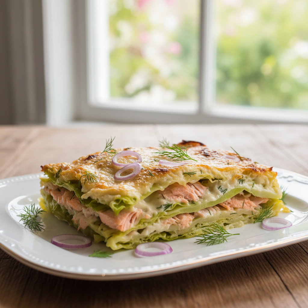 Gratin de chou vert & saumon façon lasagnes