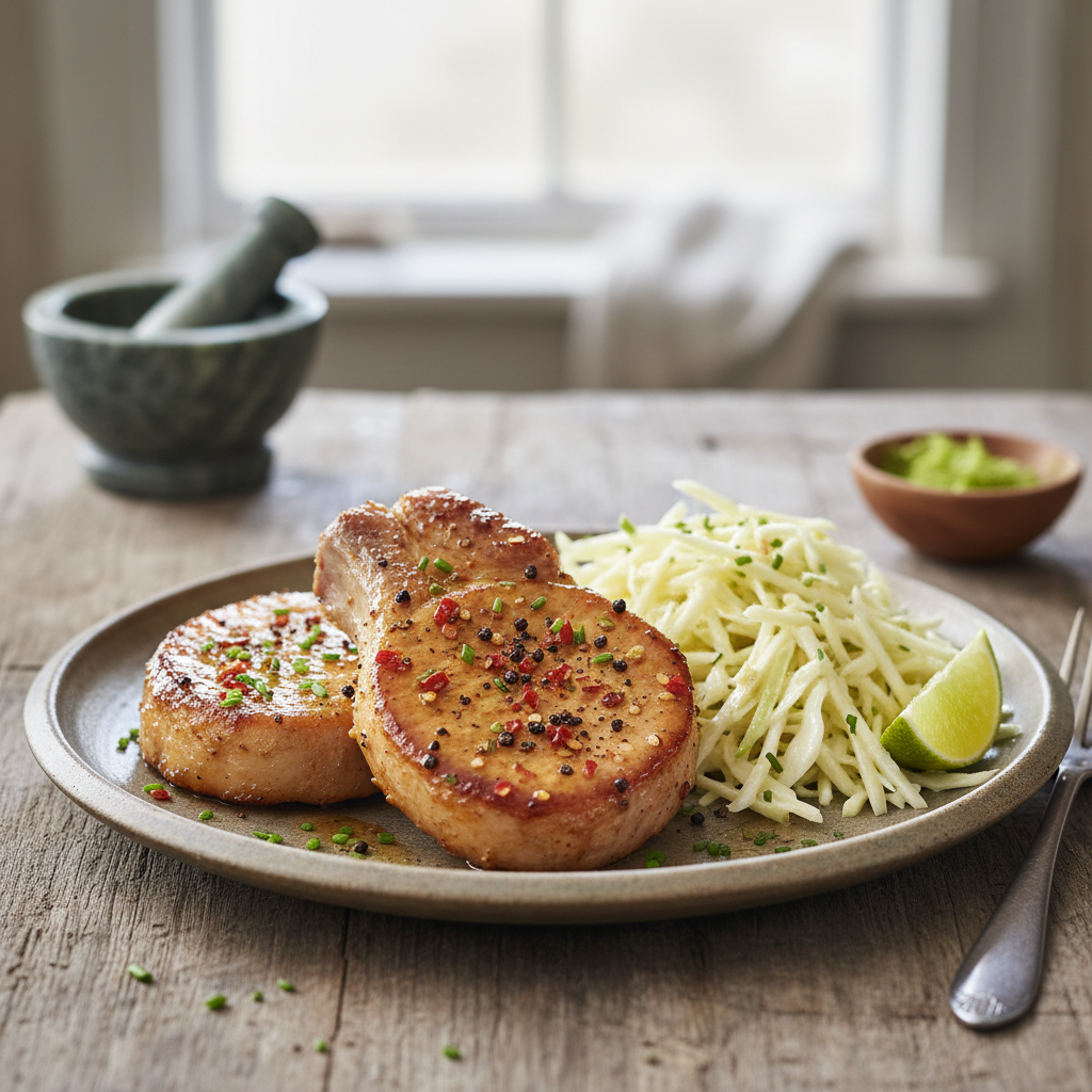 Côtes de porc et salade de coleslaw