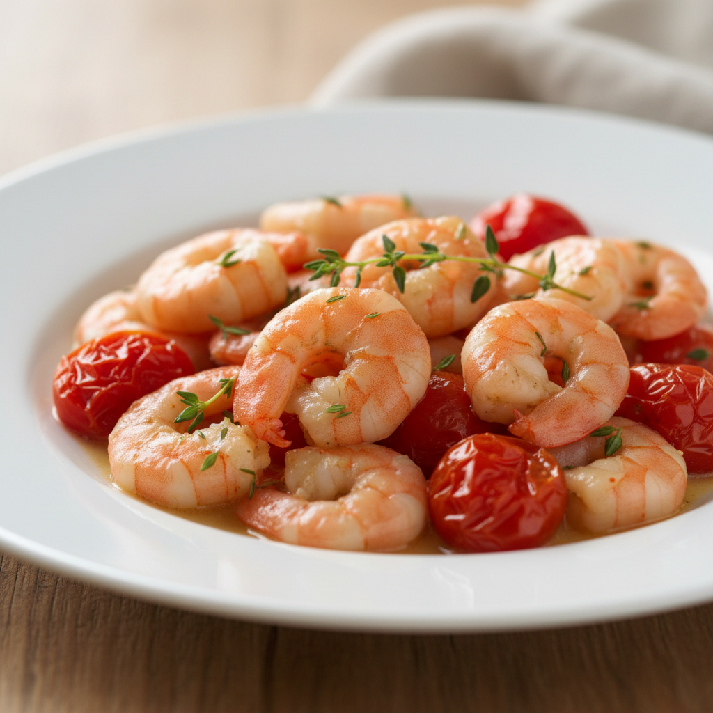 Crevettes et tomates sautées aux herbes