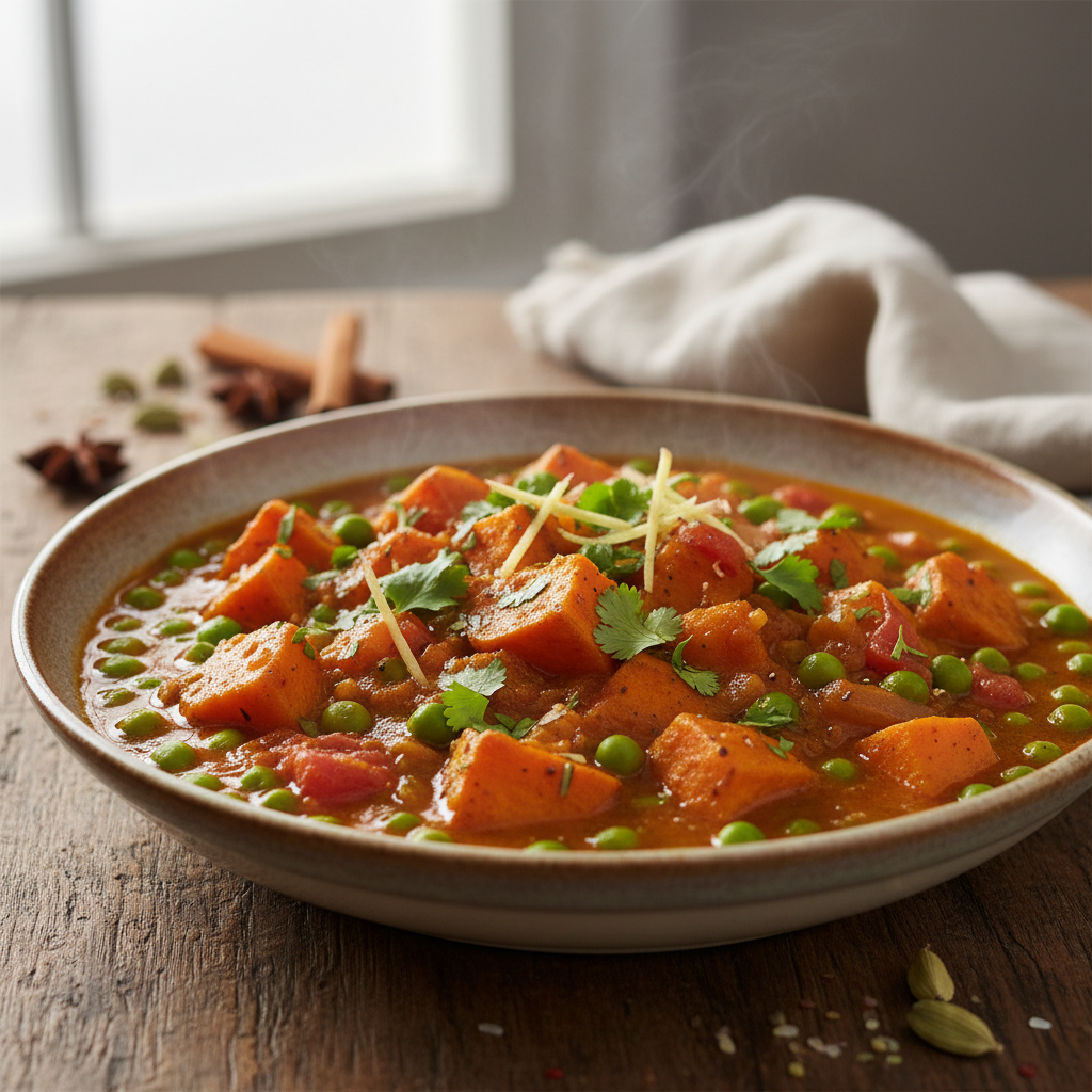 Curry de petits pois à la patate douce
