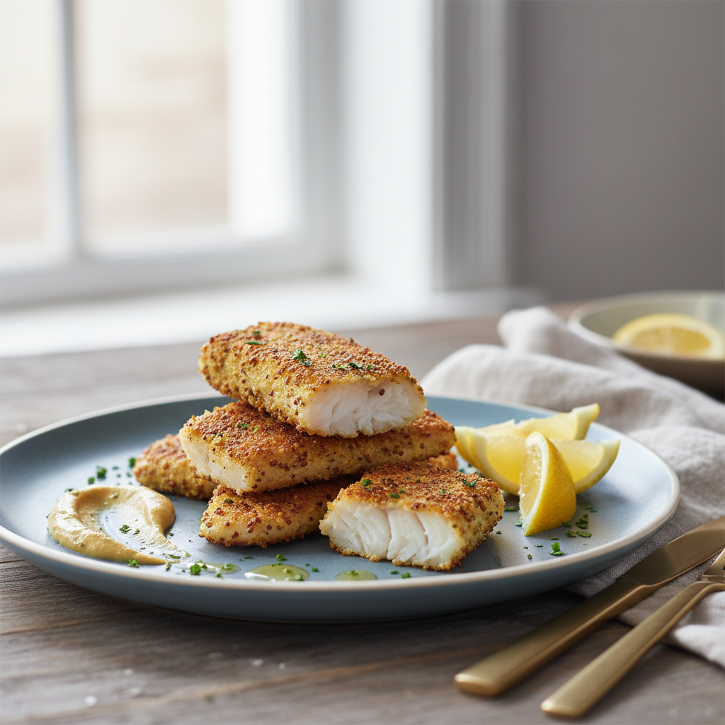 Filets de colin panés à la moutarde