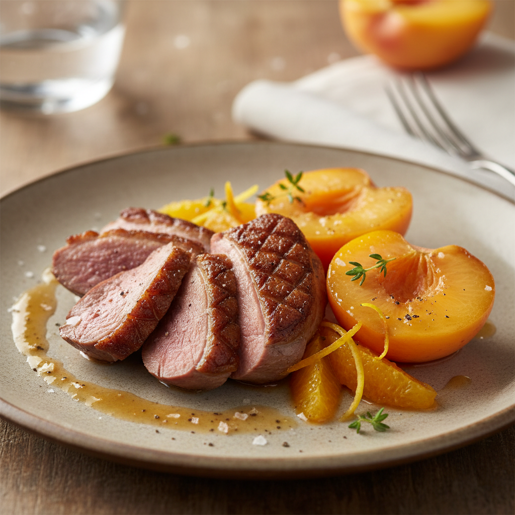Magrets de canard aux pêches fondantes