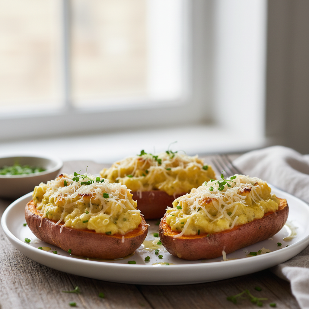 Patates douces farcies au chou-fleur