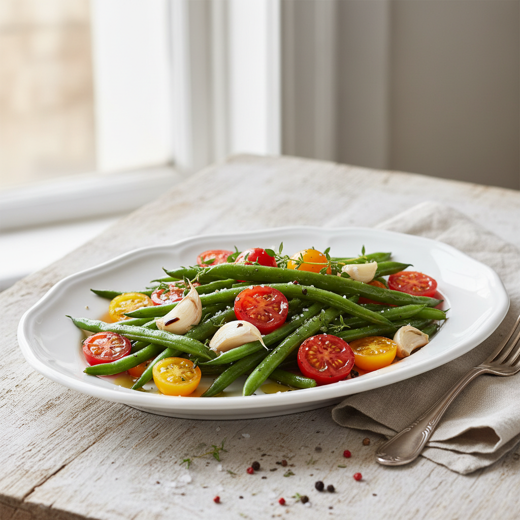 Poêlée de haricots verts et tomates cerises