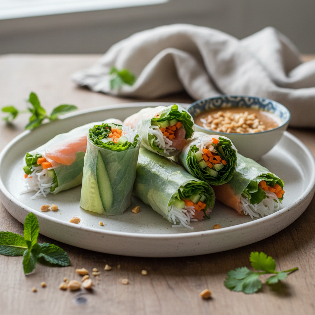 Rouleaux de printemps au saumon fumé