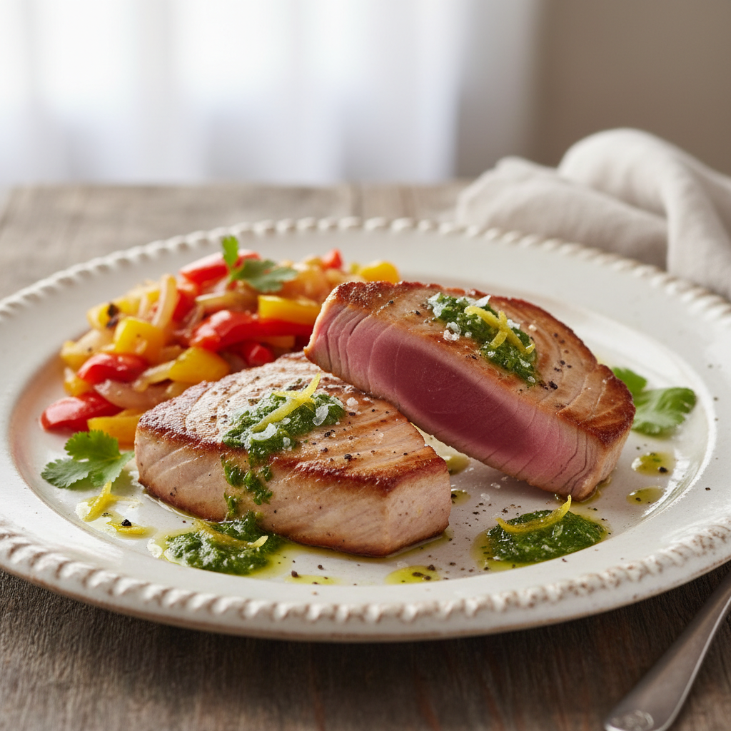 Steaks de thon à la piperade