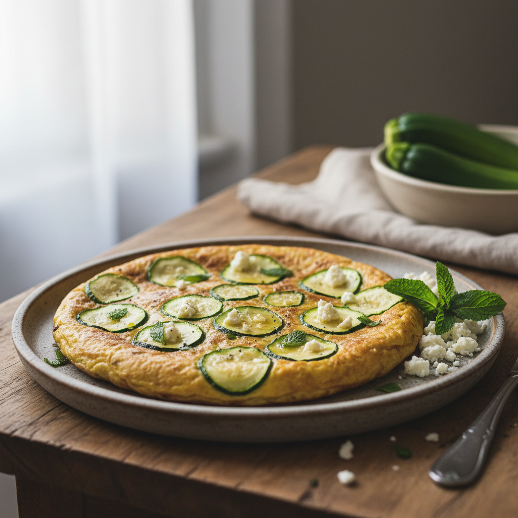 Tortilla à la courgette, menthe et feta