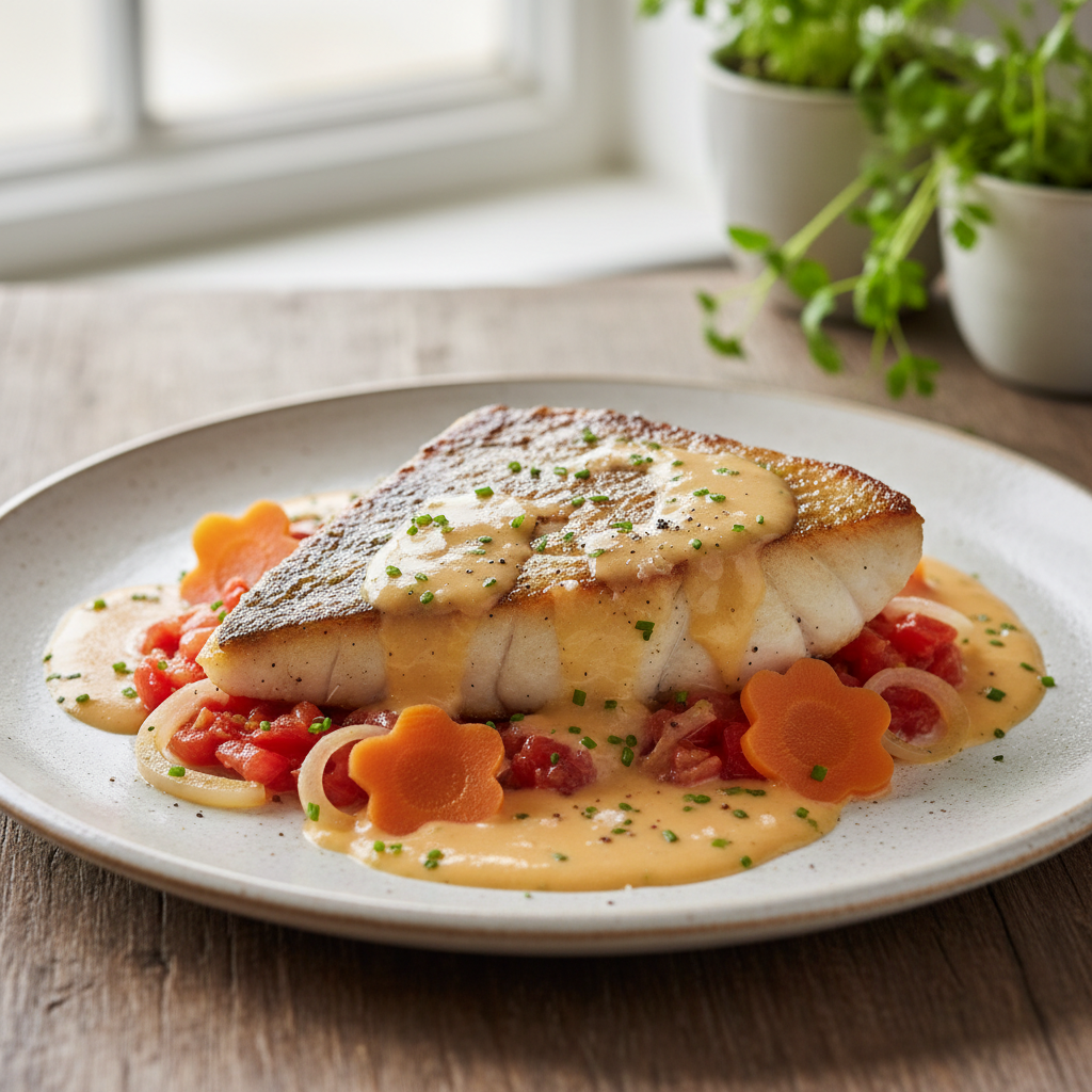 Turbot braisé, sauce Dugléré