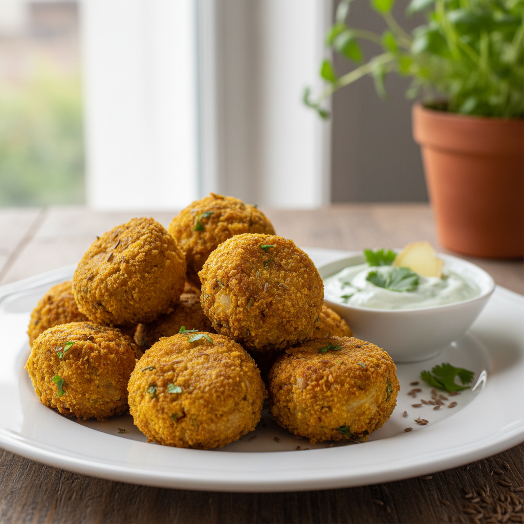 Beignets d’oignon au curcuma, sauce yaourt Airfryer