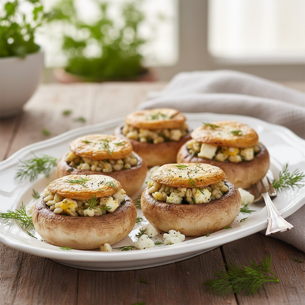 Champignons farcis, feta, orge, aneth Airfryer
