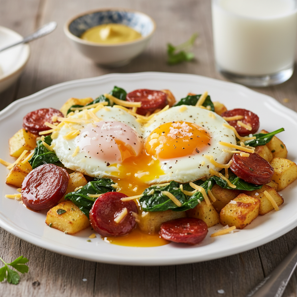 Brunch oeufs, épinards, chorizo Airfryer