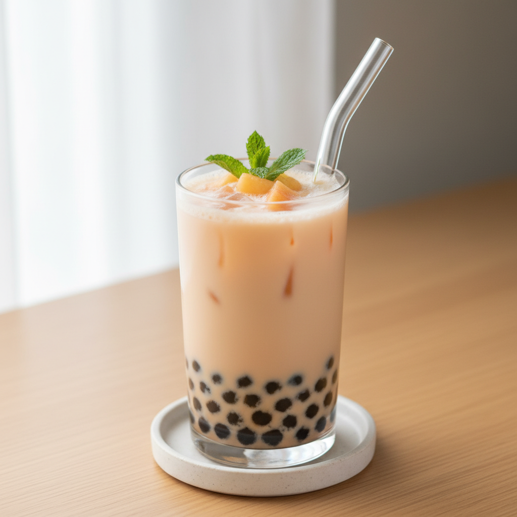 Bubble tea pêche et lait d’avoine