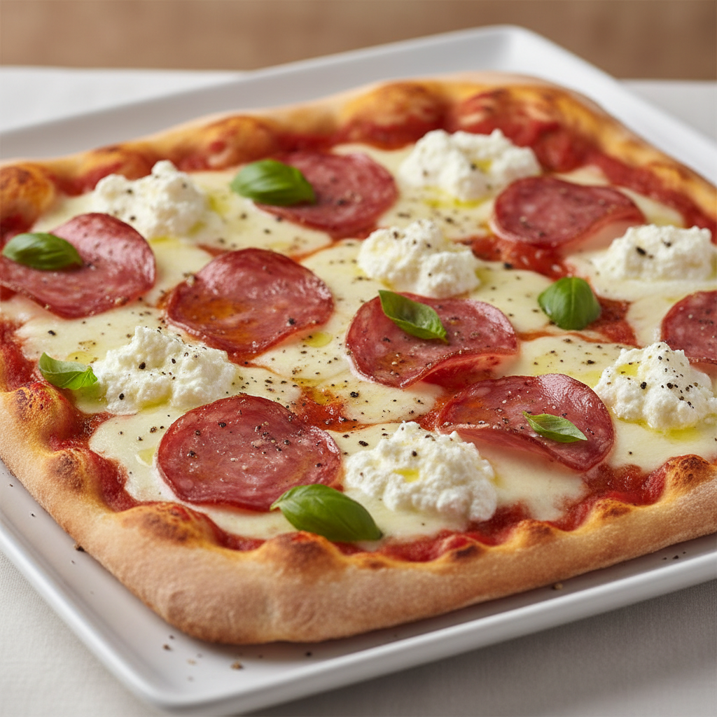 Pizza moulée à la ricotta et au saucisson poivré