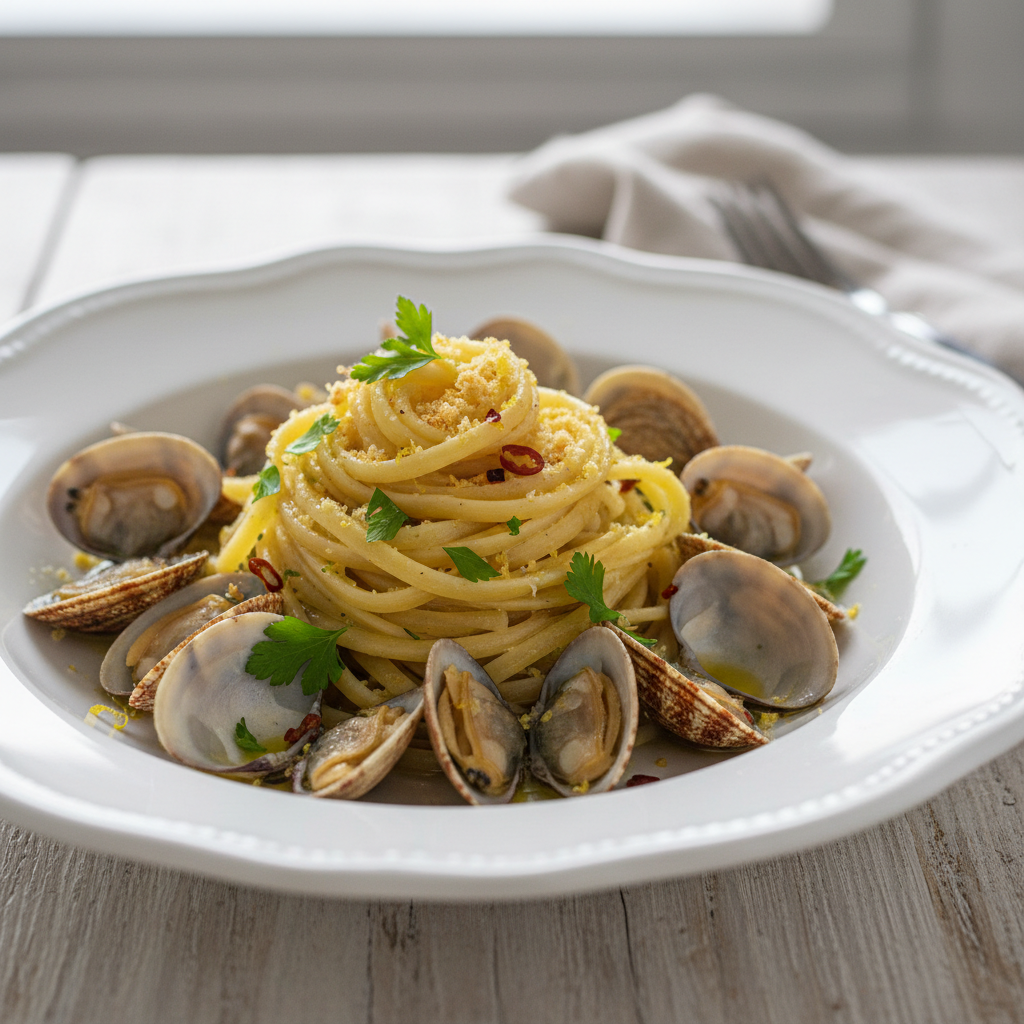 Linguine aux palourdes, à l'huile de citron