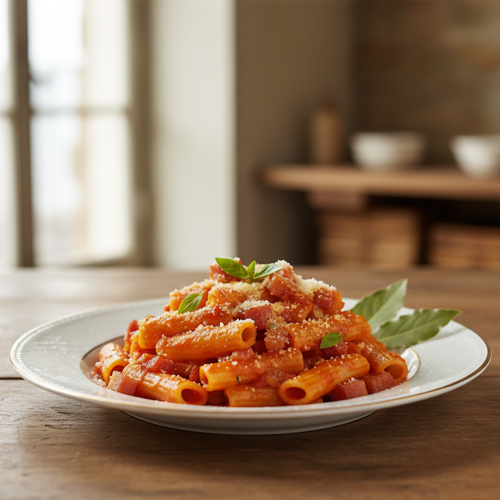 Rigatoni à l'amatriciana, ragoût piquant typique de Rome