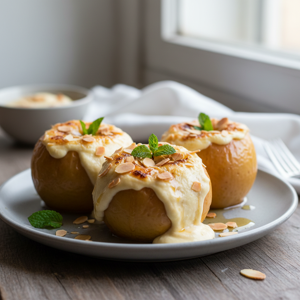 Pommes confites au four, à la crème d’amandes