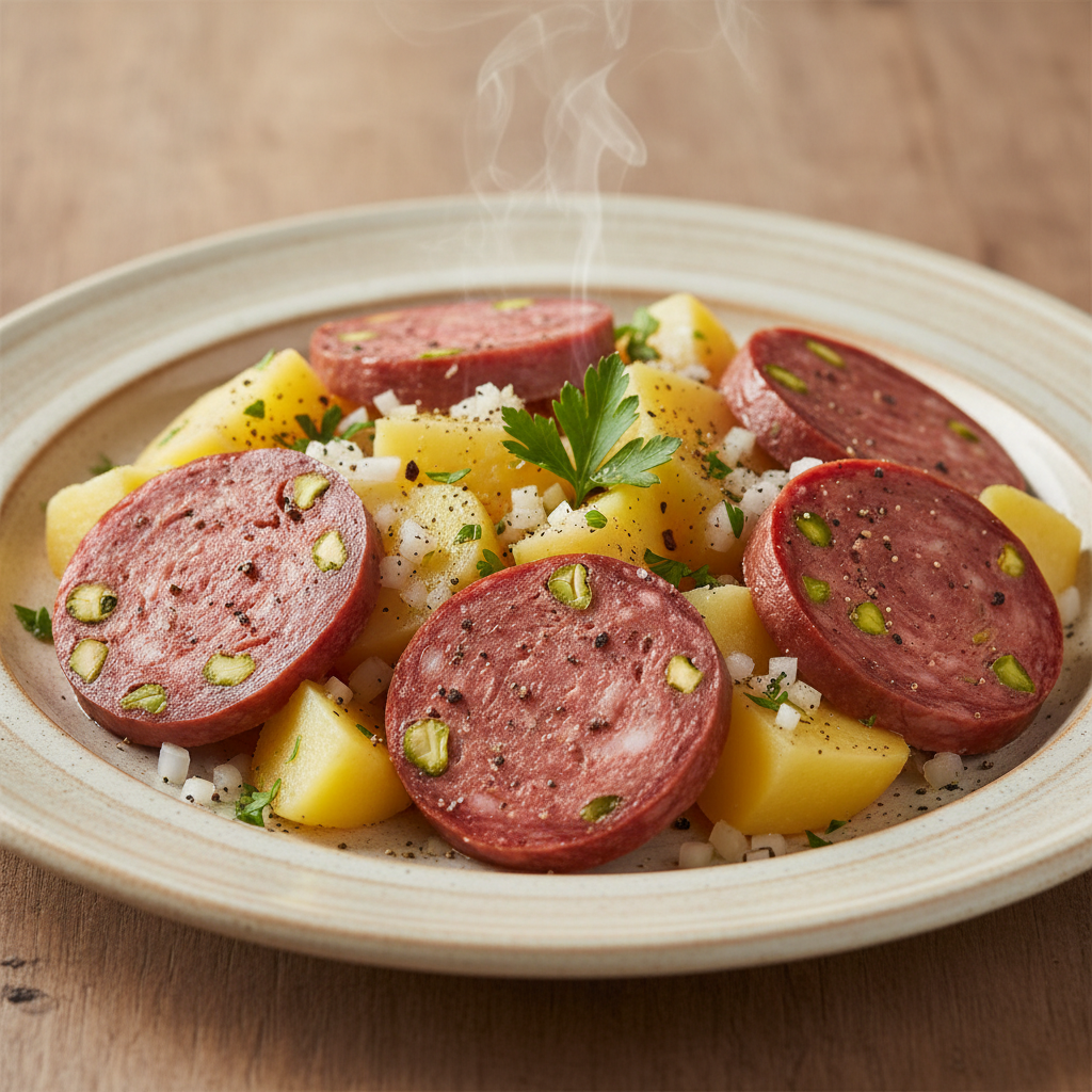 Salade de pommes de terre et saucisson pistaché