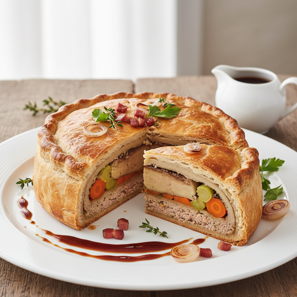 Fine tourte blonde de faisan, sauce salmis