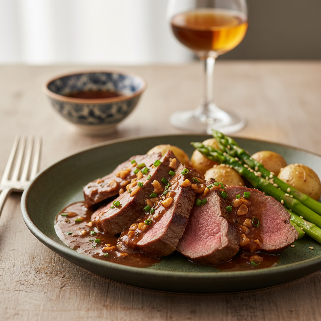 Agneau aillé à la sauce de soja