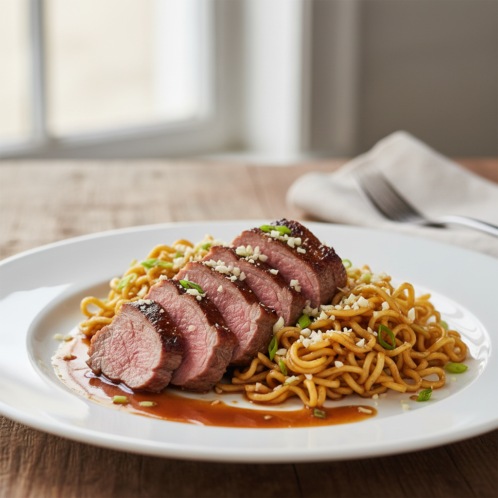 Agneau double-cuisson aux nouilles