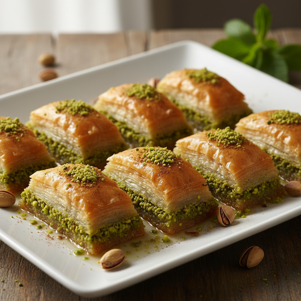 Baklawa (gâteaux de pâte feuilletée aux pistaches)