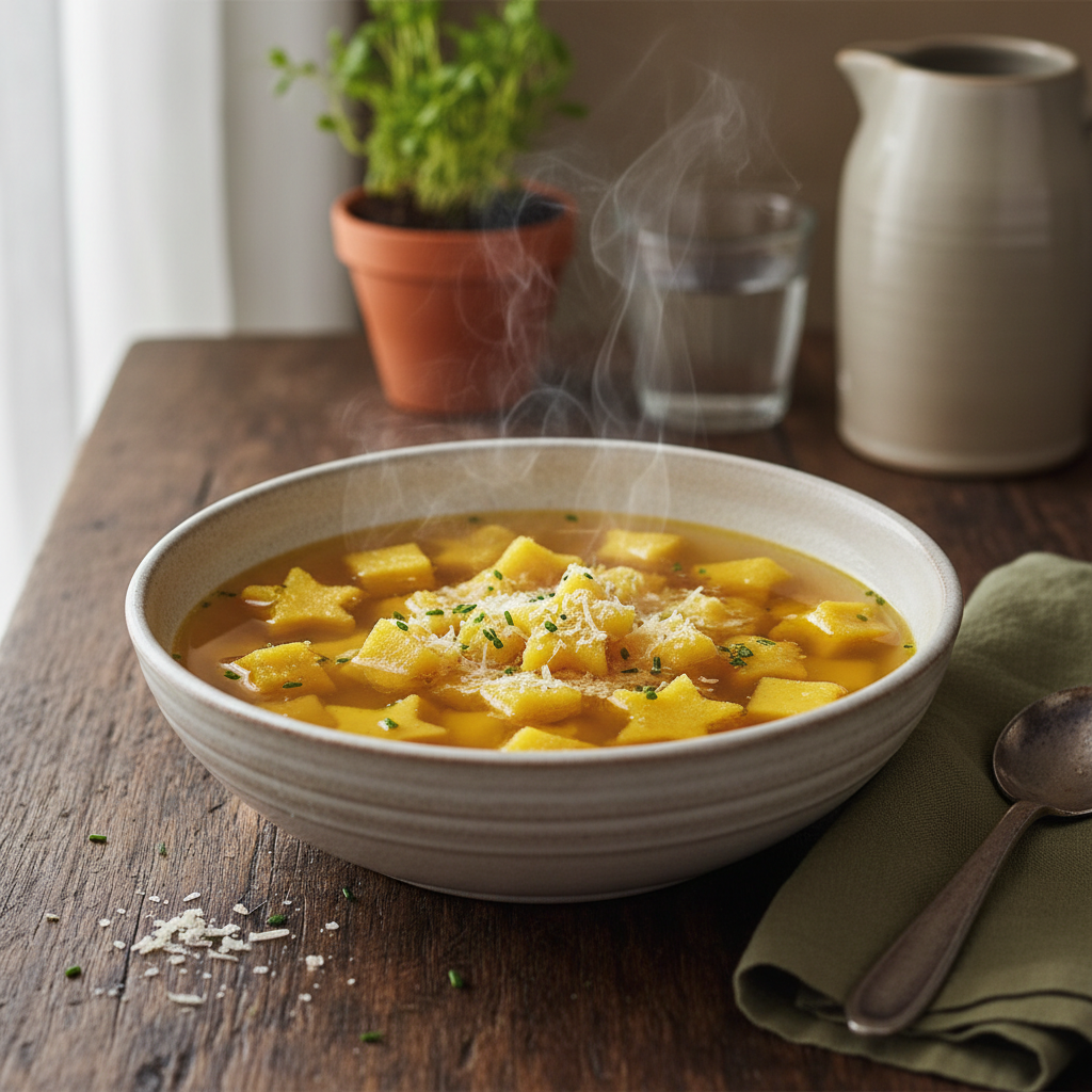 Bouillon de volaille aux gnocchis de polenta