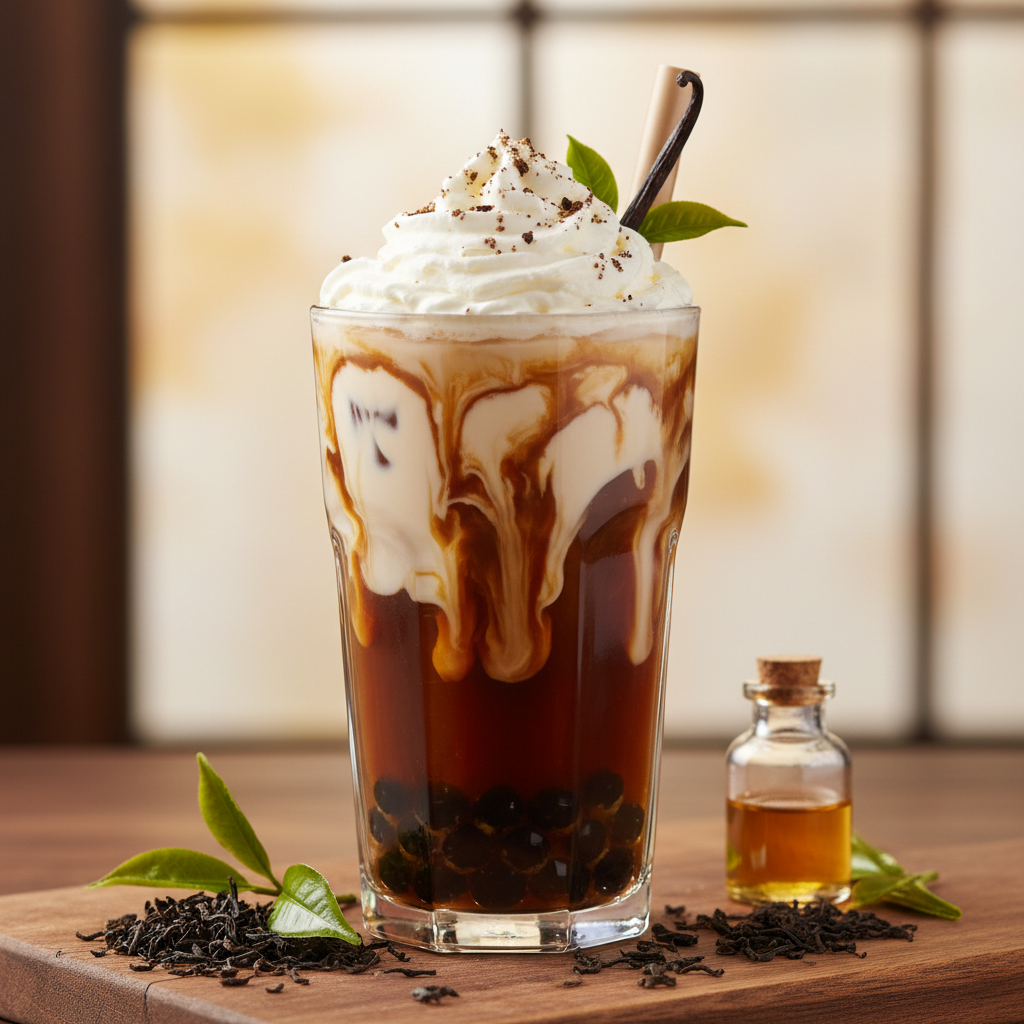 Bubble tea lait concentré sucré, chantilly et vanille