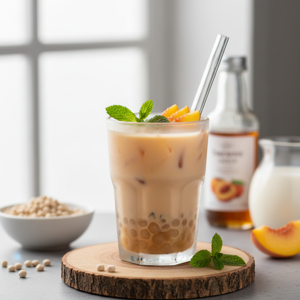 Bubble tea pêche et lait d’avoine