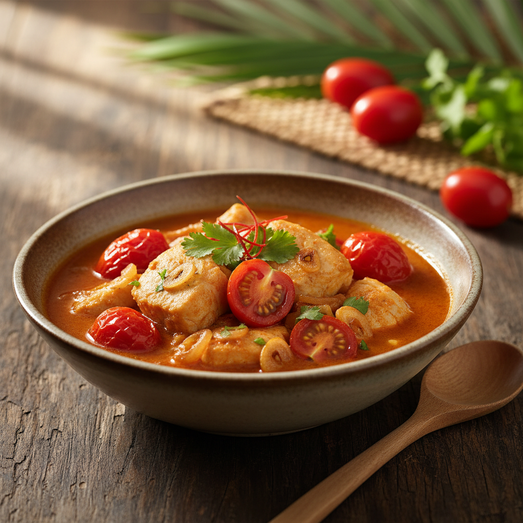 Cari de poisson aux tomates arbustes