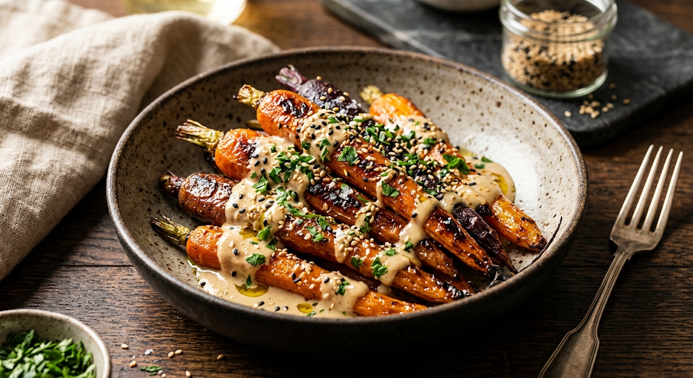 Carottes rôties, sauce sésame