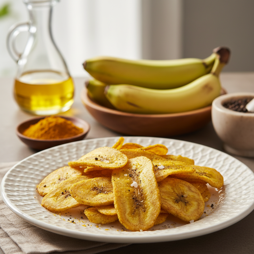 Chips de bananes vertes au curcuma