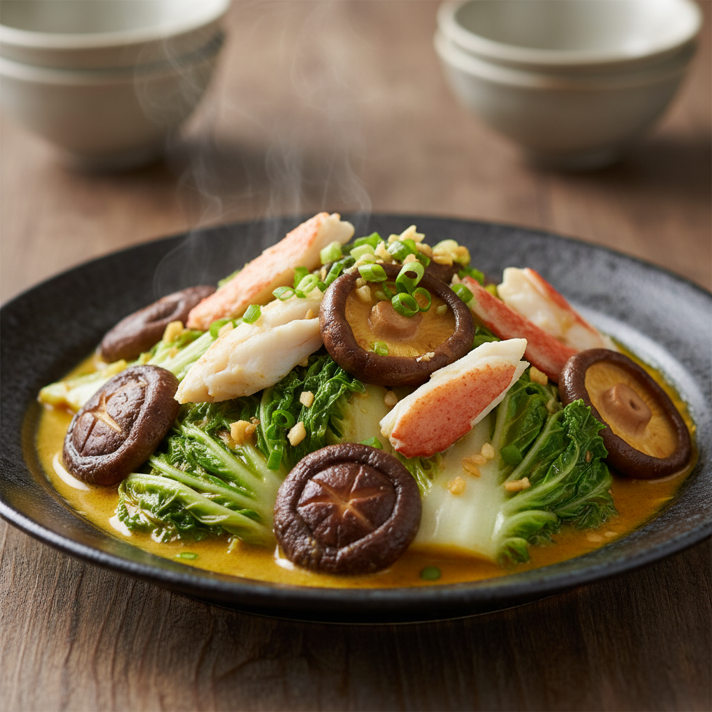 Chou chinois aux champignons shii-take et au crabe