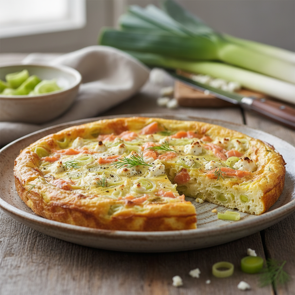 Clafoutis aux poireaux, saumon & feta
