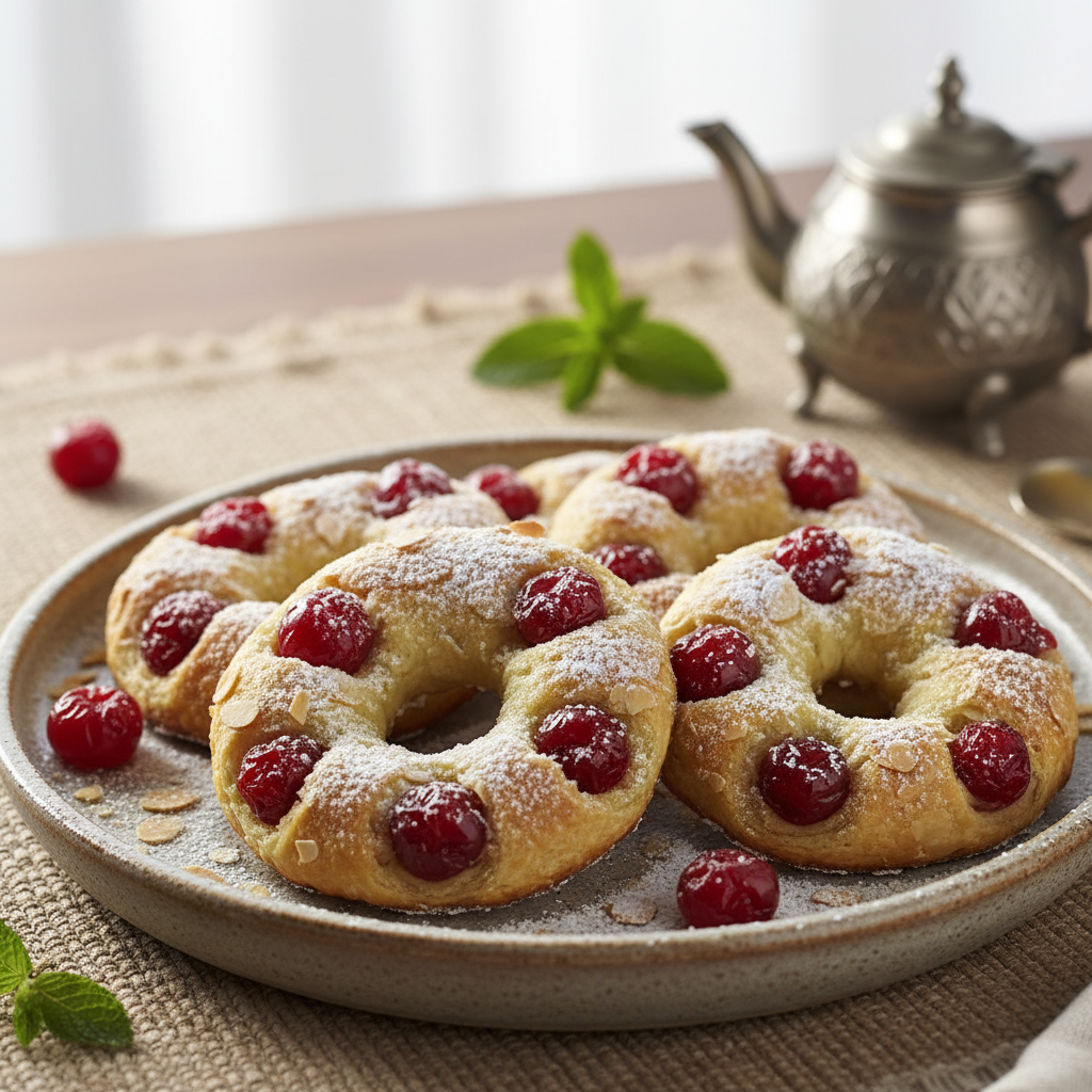 Couronnes aux amandes et cerises confites
