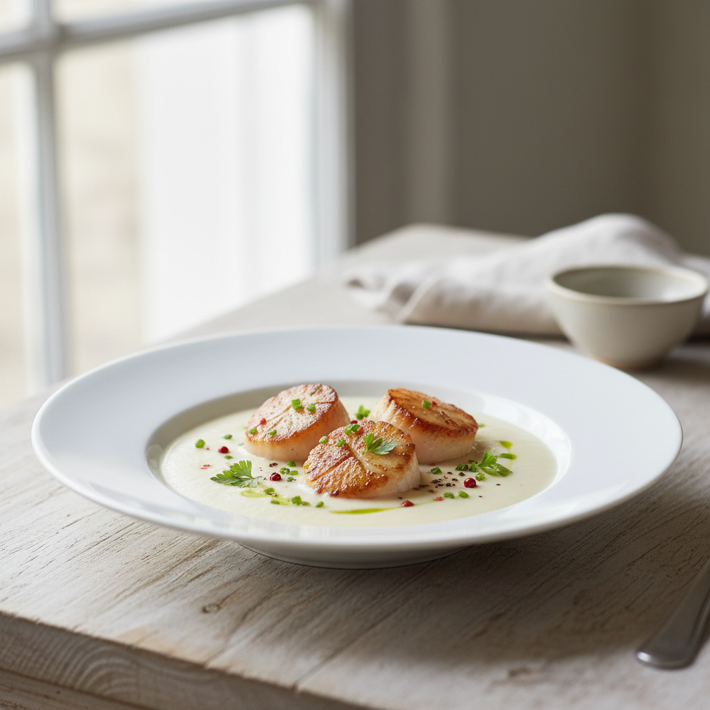 Crème d'asperges aux pétoncles