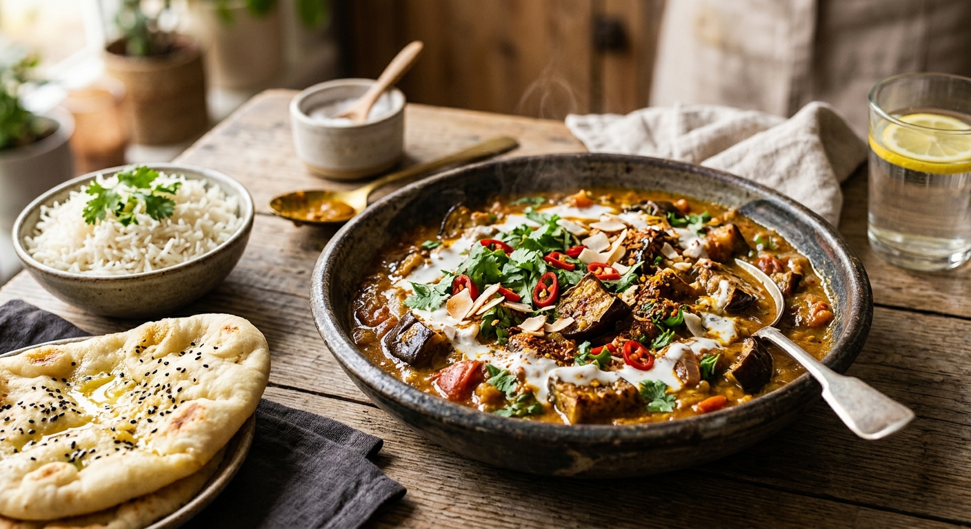 Curry d'aubergines au lait de coco