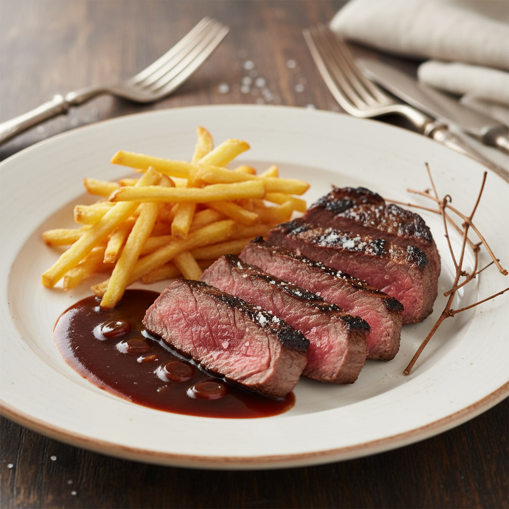 Entrecôte de boeuf de blonde d’aquitaine cuite aux sarments de vigne, sauce bordelaise