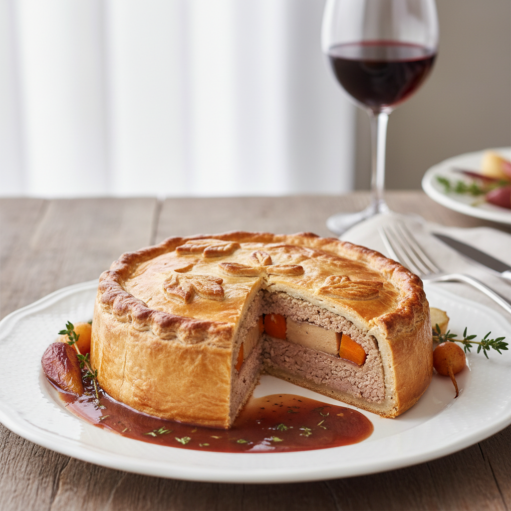 Fine tourte blonde de faisan, sauce salmis