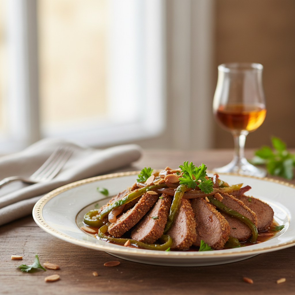 Foie d'agneau aux poivrons verts et xérès