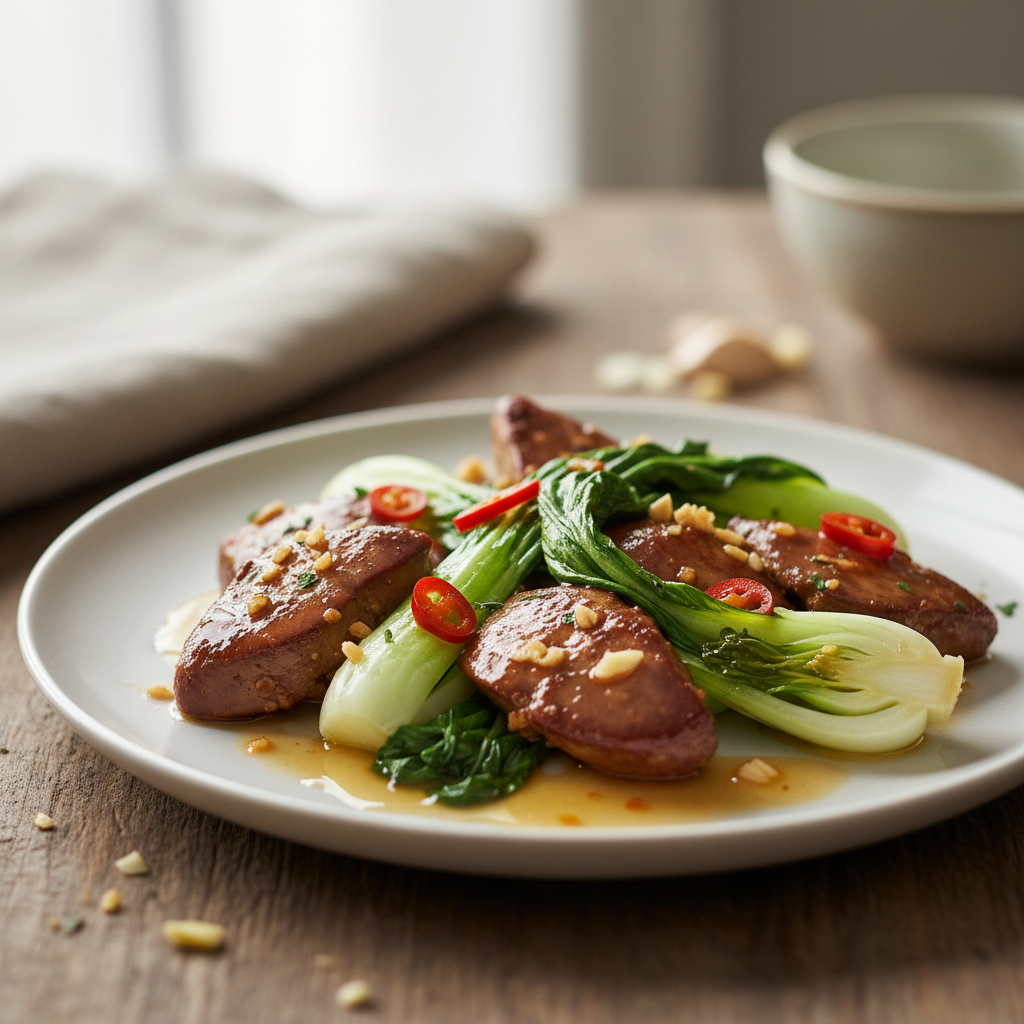 Foies de poulet épicés au pak-choi