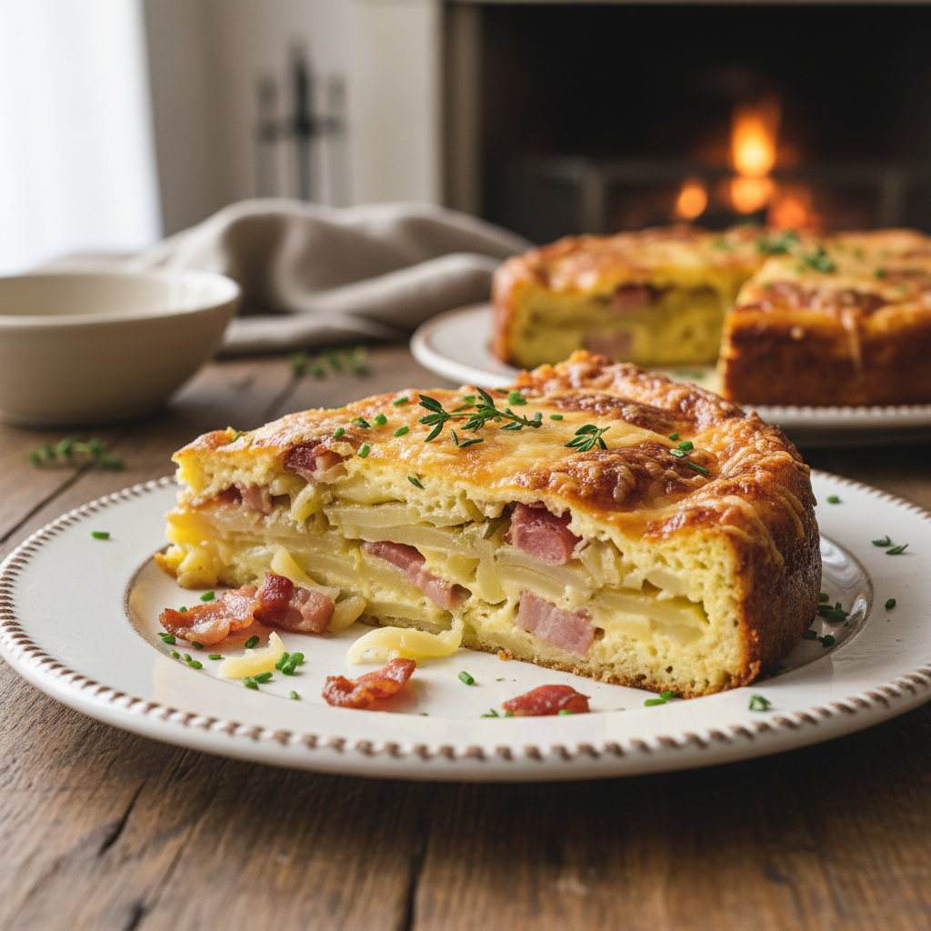 Gâteau aux oignons, pommes de terre & bacon