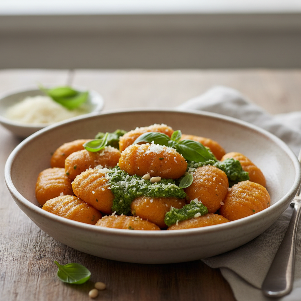 Gnocchis aux carottes & pesto de fanes