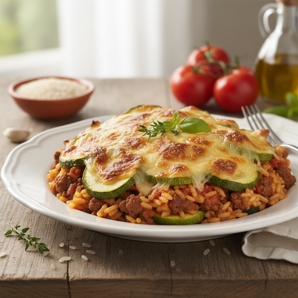 Gratin camarguais au duo de riz