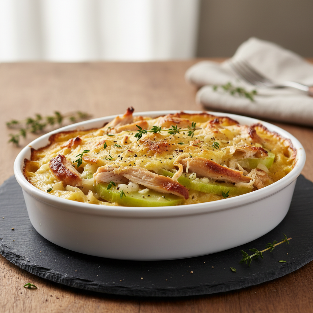 Gratin de papaye verte au poulet fumé