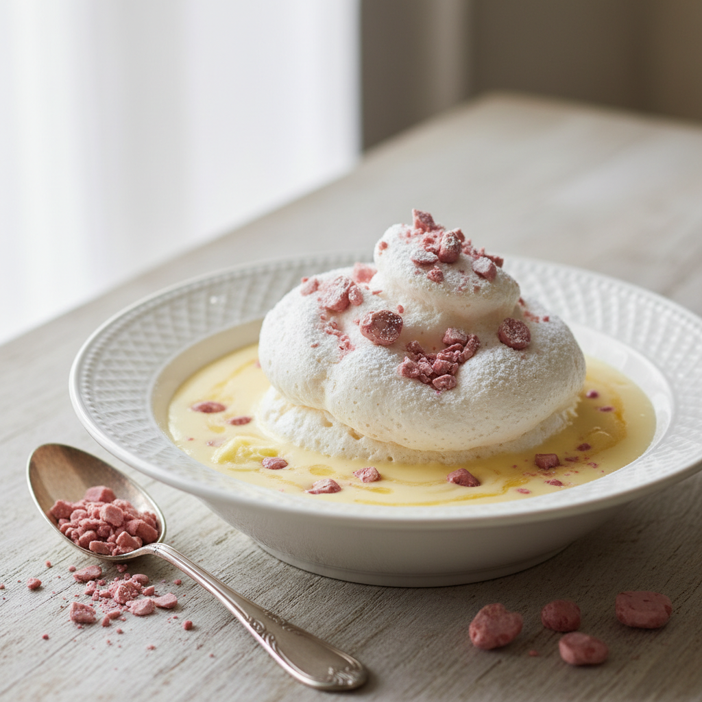 Île flottante aux pralines roses