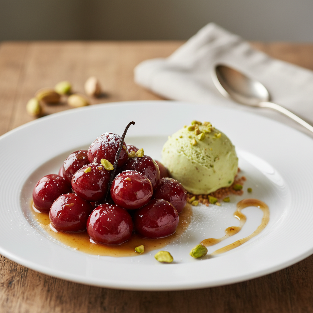 Jubilé de cerises, glace à la pistache
